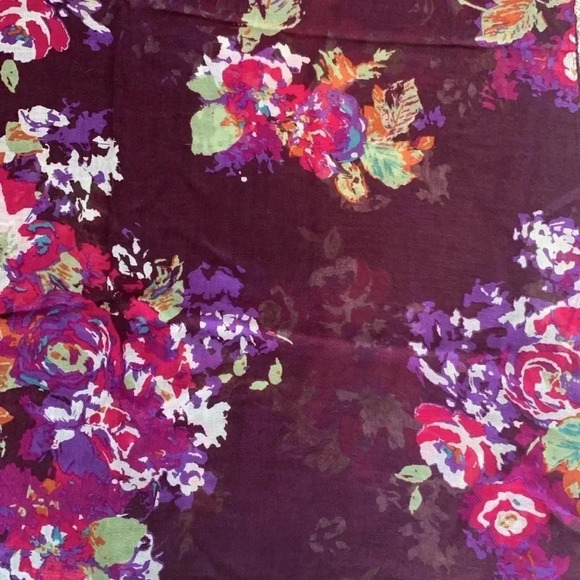Floral print scarf- burgundy pink and ourple print - Picture 2 of 4